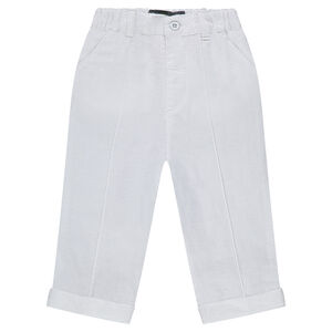 Pantalón de lino y algodón liso a media pierna 