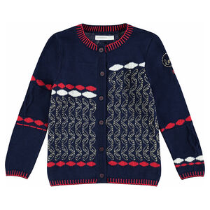 Chaqueta de punto con dibujo de jacquard y toques dorados. 