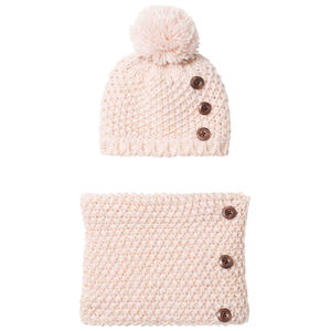Conjunto de gorro y bufanda de punto forrados de sherpa niña. 