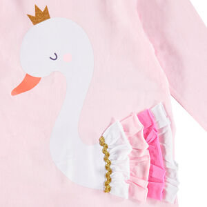 Pijama de punto con cisne estampado y volantes 
