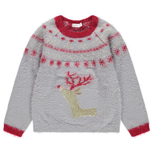 Jersey navideño de punto de colas con alce y lentejuelas doradas  Main Jersey navideño de punto de colas con alce y lentejuelas doradas
