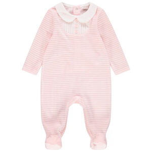 Dors-bien en velours côtelé à col Claudine brodé 