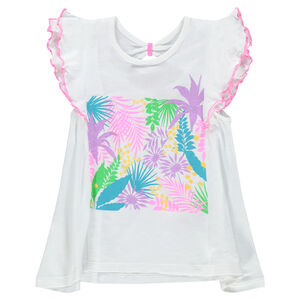 Camiseta de manga corta con volantes y estampado floral brillante  Main Camiseta de manga corta con volantes y estampado floral brillante