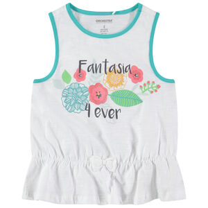 Camiseta de punto slub con flores brillantes estampadas 