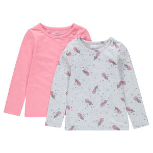 Juego de 2 camisetas de manga larga de punto con estampado de unicornio/liso  Main Juego de 2 camisetas de manga larga de punto con estampado de unicornio/liso