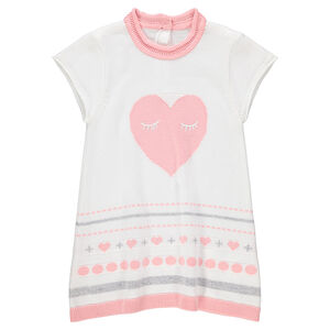 Vestido de manga corta de punto con corazón de jacquard 