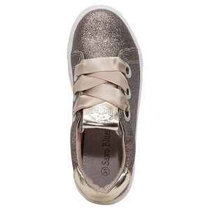 Deportivas bajas de cuña con lentejuelas y cordones satinados 