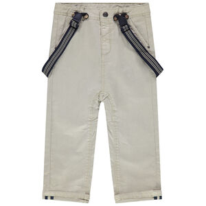 Pantalón de tela teñida con tirantes elásticos desmontables 