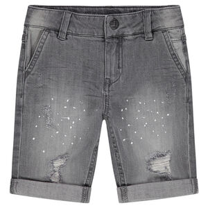 Junior - Bermudas vaqueros con efecto desgastado, con falsas manchas de pintura y marcas de uso 