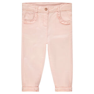 Pantalón de algodón liso con bolsillo con forma de corazón y volantes 