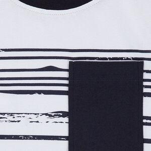Camiseta de manga corta de rayas con efecto ola y bolsillo 