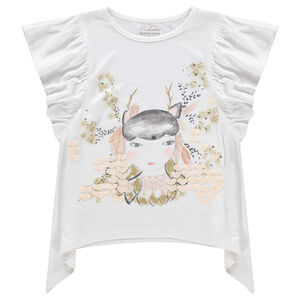 Camiseta de manga corta con volantes con personaxe estampado  Main Camiseta de manga corta con volantes con personaxe estampado