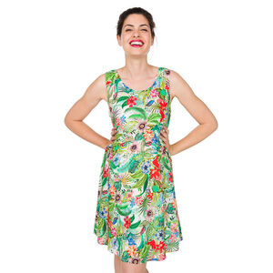 Vestido premamá con volante y estampado tropical 