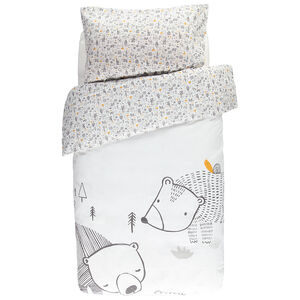 Conjunto de cuna con funda nordica con estampado oso y  funda almohada 
