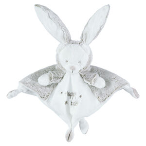 Doudou plano de conejo en sherpa con inscripciones bordadas 