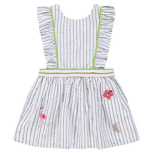 Vestido de rayas de algodón neps con parches y tirantes cruzados 