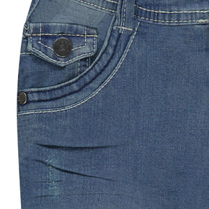 Vaquero recto de efecto gastado y arrugado con forro de jersey 