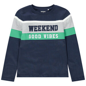 Júnior - Camiseta de manga larga con bandas que contrastan e inscripciones 