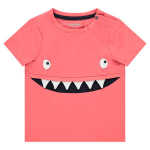 Camiseta de manga corta de punto slub con monstruo por delante 