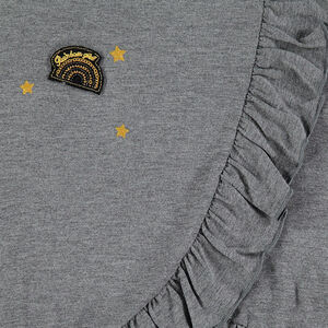 Camiseta de manga larga de punto con volantes y parche de fantasía 