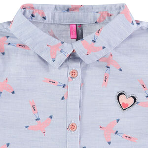 Camisa de manga larga de algodón con pájaros estampados all over 