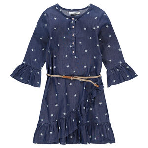 Júnior - Vestido 3/4 de cambray con estrellas estampadas  Main Júnior - Vestido 3/4 de cambray con estrellas estampadas