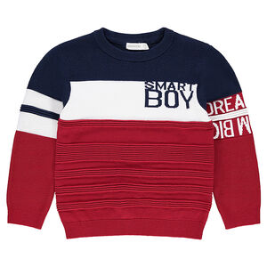 Jersey de punto de fantasía con inscripción de jacquard 