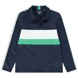 Júnior - Polo de manga larga con bandas e inscripción que contrastan 