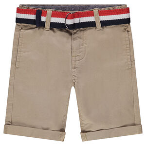 Júnior - Bermudas de sarga lisa con cinturón tricolor extraíble 