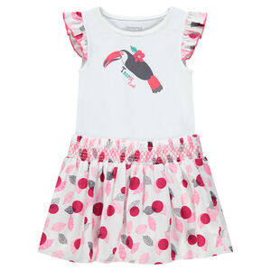 Vestido de manga corta con volantes y estampado de fantasía con tucán estampado  Main Vestido de manga corta con volantes y estampado de fantasía con tucán estampado