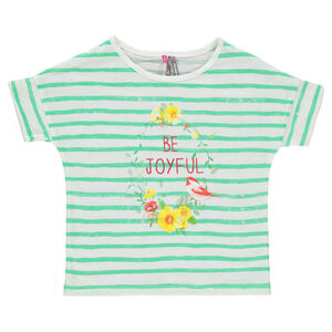 Camiseta de manga corta de rayas con estampado de fantasía 