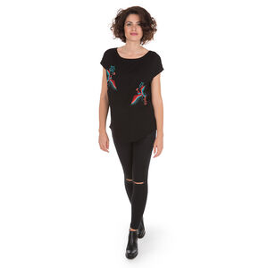 Camiseta de punto de manga corta con pájaros bordados 