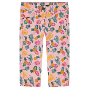 Pantalón pirata de raso de algodón con estampado all-over 