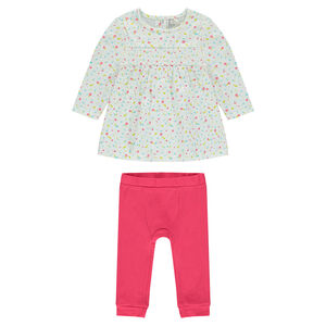 Conjunto de túnica de manga larga estampda y leggings lisos 