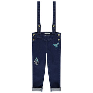 Vaqueros con tirantes desmontables con flor y mariposa bordados 