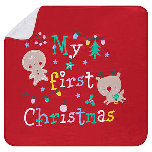 Manta de punto y borreguillo con personajes de navidad estampados 