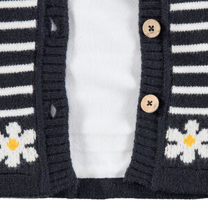 Chaqueta con capucha de punto con forro de micropolar de rayas y margaritas 