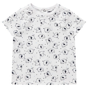 Camiseta de manga corta de algodón con elefantes estampados 