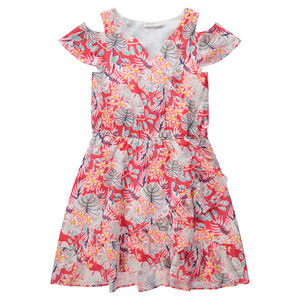 Júnior - Vestido con calados en los hombros y estampado de flores all over  Main Júnior - Vestido con calados en los hombros y estampado de flores all over