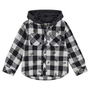 Camisa de manga larga de cuadros y capucha en contraste 