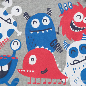 Camiseta de manga corta de punto con monstruos de colores 