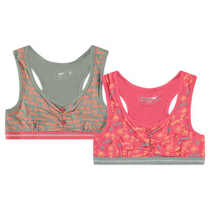 Júnior - Juego de 2 tops de algodón con elástico brillante y frunces 