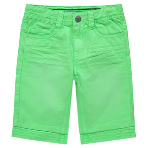 Bermudas de algodón verde fluorescente con efecto arrugado 