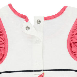 Conjunto de punto con camiseta de rayas y pantalón corto acampanado liso 