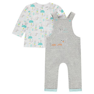 Conjunto de peto largo de muletón con camiseta de punto estampado all over 