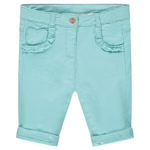Pantalón de algodón azul con bolsillos con volantes 