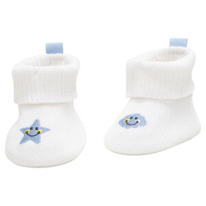 Patucos de algodón ecológico con nube azul bordada Smiley 