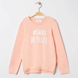 Pull en tricot rose à message  Main Pull en tricot rose à message