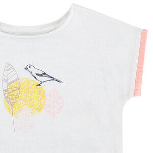 Camiseta de manga corta con acabados de fantasía y pájaro estampado  Main Camiseta de manga corta con acabados de fantasía y pájaro estampado
