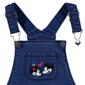 Vestido tipo peto con efecto vaquero desgastado con Mickey y Minnie bordados ©Disney  Main Vestido tipo peto con efecto vaquero desgastado con Mickey y Minnie bordados ©Disney